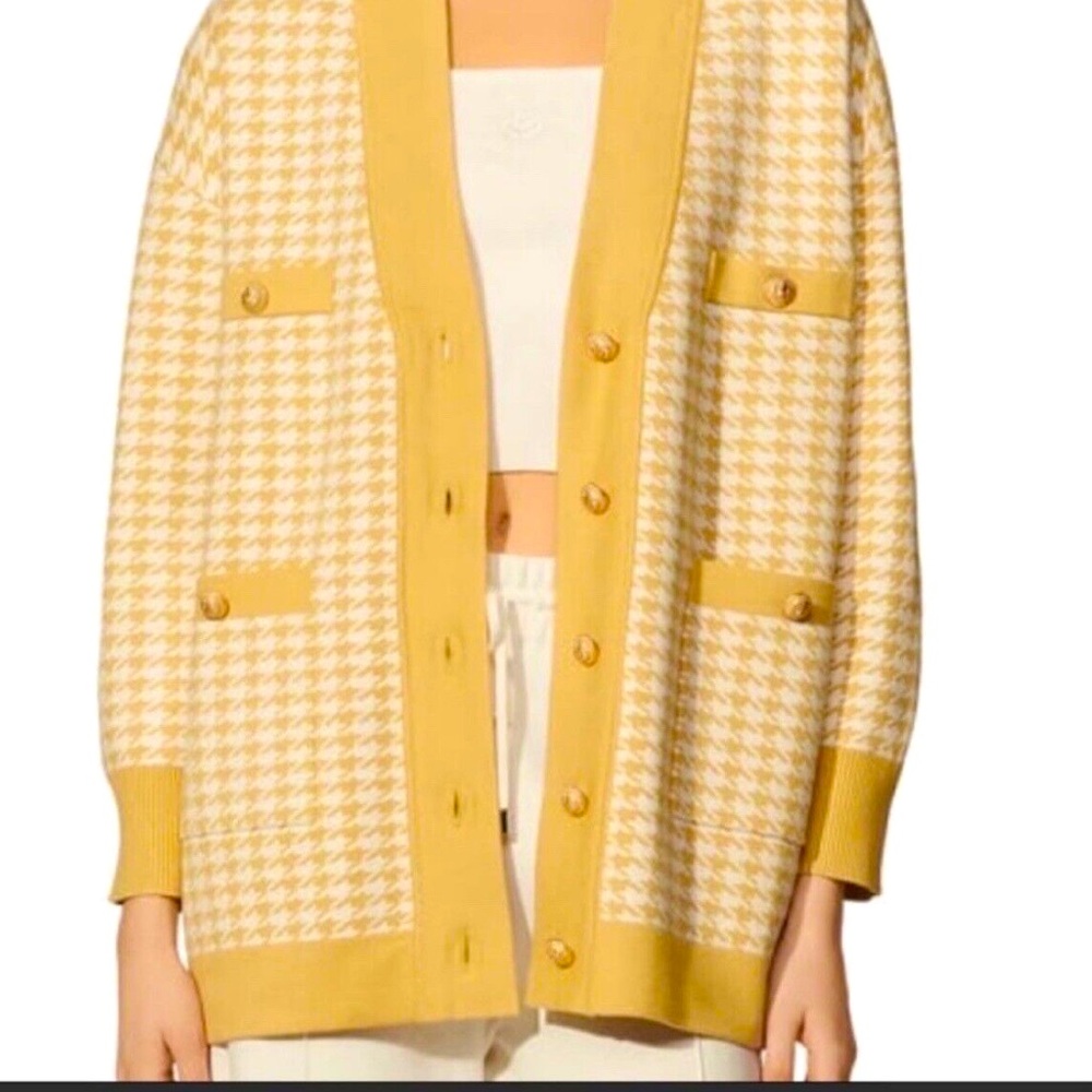Joie | Jumper Cardigan | Mustard & Cream Gingham check button up | Women’s Med